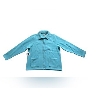 L.L. Bean Women’s Large Fleece Shacket Aqua Lightweight Button Front NWT